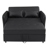 Convertible Sleeper Sofa Bed Loveseat Black PU Leather USB Ports