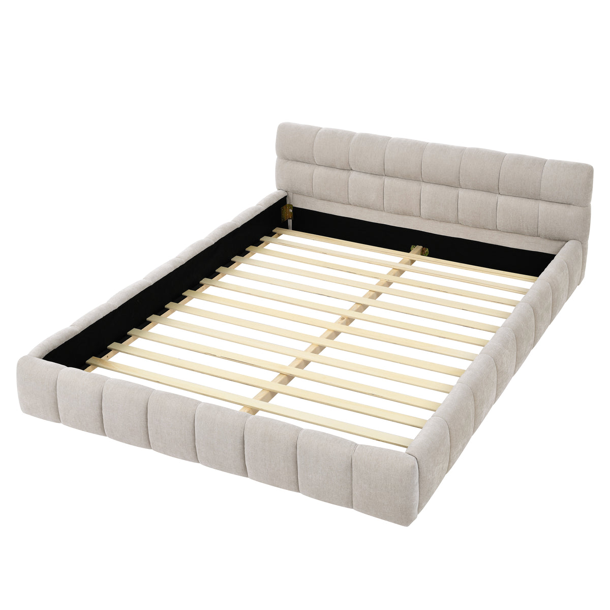 Queen Upholstered Platform Bed Beige