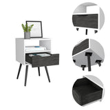 Four-Leg Nightstand with Drawer and Open Shelf, 20.9" Top
