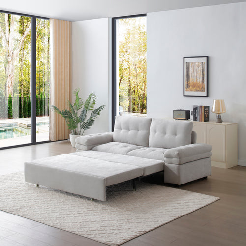 Sofa Bed 3-in-1 Linen Gray Pull-Out Chaise Recliner Armchair 164 LB