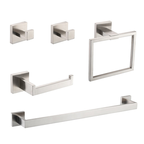 5-Piece SUS304 Bathroom Hardware Set - Towel Bar, Ring, Hooks