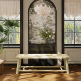 Farmhouse Solid Wood Rattan Bench 59 Inch Indoor Outdoor