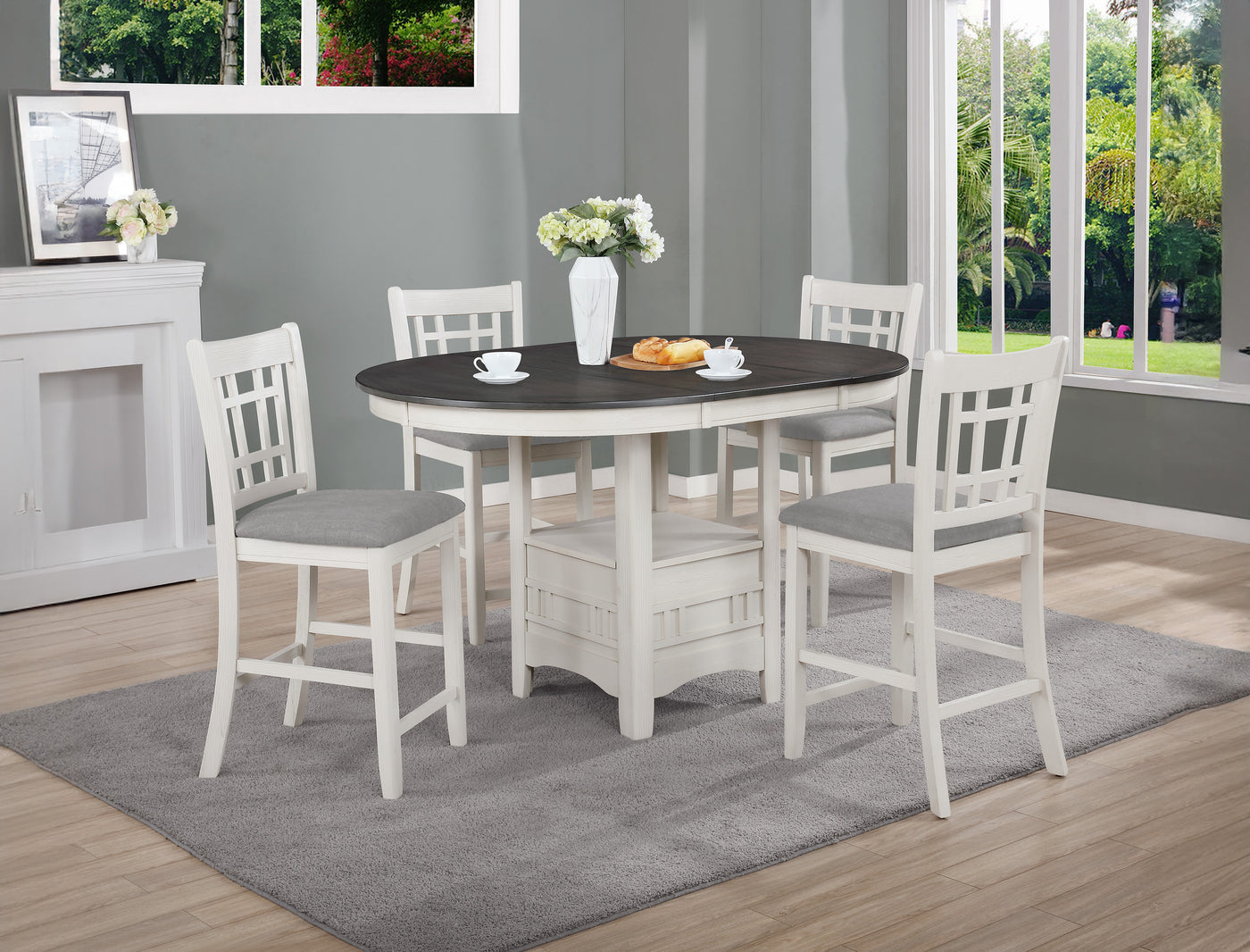 5-Piece Counter Height Dining Set Light Gray Fabric
