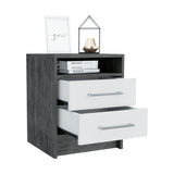 Nightstand with Two Drawers and Cabinet, Smokey Oak/White