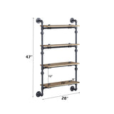 Wall Rack - Pipe Style Metal & Oak - Sandy Black - 4 Shelves