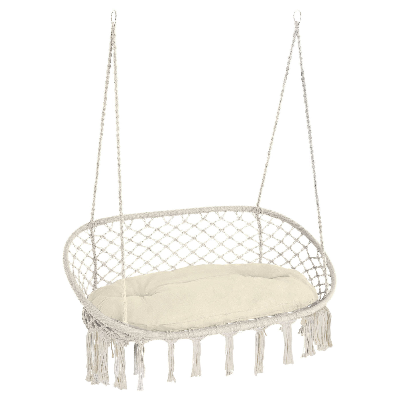 2-Person Macrame Hammock Chair Swing Cotton Rope White