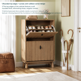 23.6" Oak Entryway Shoe Cabinet Flip-Down Storage Freestanding