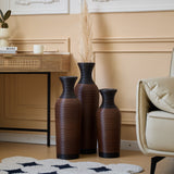 Hand-Woven PVC Rattan Vases, Set of 3 Brown Floor Vases for Home Decor