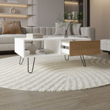 Coffee Table - Rectangular - Metal Legs - White and Natural Oak