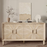 60" Rustic Farmhouse Credenza TV Stand with Sunburst Doors