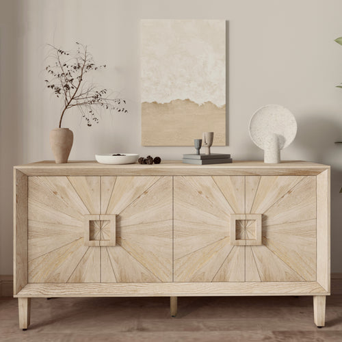 60" Rustic Farmhouse Credenza TV Stand with Sunburst Doors