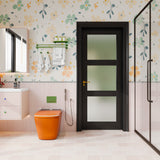 24" x 80" 3-Lite Frosted Glass French Door MDF Wood Panel