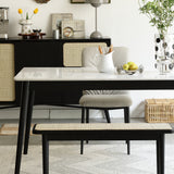Modern Style Black Color Solid Oak Wood Dining Bench with Rattan Detail