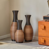 Hand-Woven PVC Rattan Vases Set of 3, GreyBrown