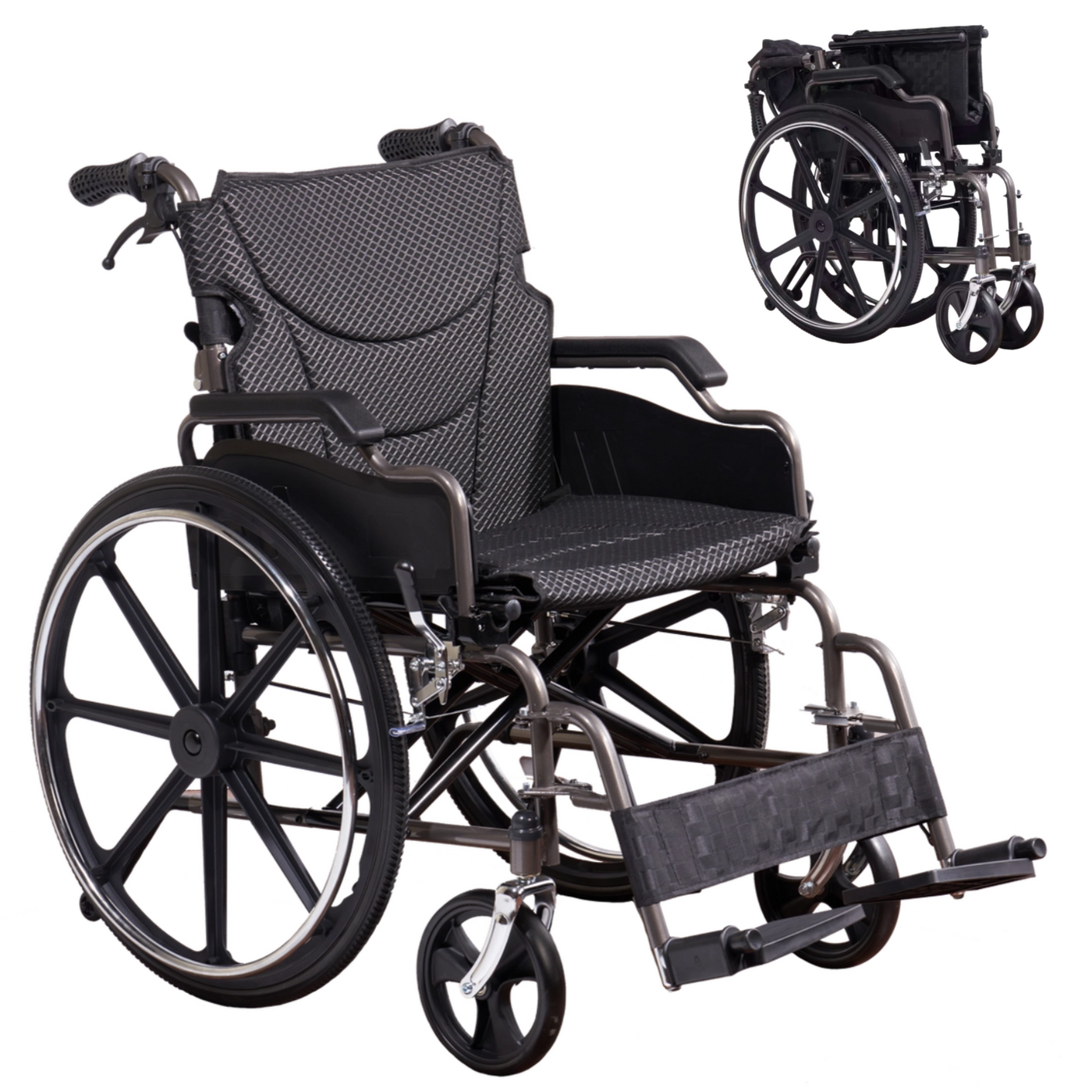 Wheelchair Manual Transport Folding Carbon Steel 20 In Seat Locking Brakes