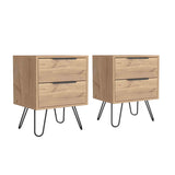 Set of 2 Modern Nightstands with 2 Drawers, Light Oak