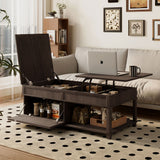 U-Can Lift-Top Coffee Table Hidden Compartment Brown