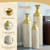 Gold White Metal Vase Set of 3, Tall Decorative Cylinder Flower Vases