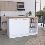Ginger Kitchen Island with 3 Shelves and 2-Door Cabinets