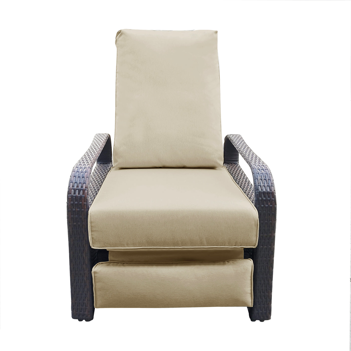 Outdoor Recliner Lounge Chair Wicker Khaki Cushion 3 Position 350 lb Cap