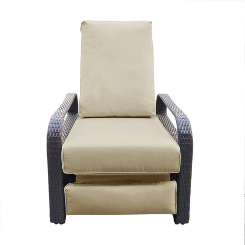 Outdoor Recliner Lounge Chair Wicker Khaki Cushion 3 Position 350 lb Cap