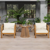Outdoor Conversation Set Acacia Wood Teak Beige Cushion 3 Piece 400 LB