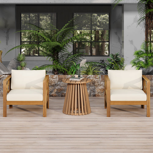 Outdoor Conversation Set Acacia Wood Teak Beige Cushion 3 Piece 400 LB