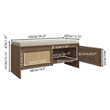 PP Rattan Storage Bench with Cushion, Faux Rattan Shoe Cabinet with 2 Doors