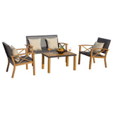 Outdoor Conversation Set Aluminum Woodgrain 4 Piece Sofa 2 Chairs Table