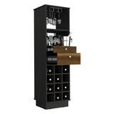Bar Cabinet - 12-Bottle Wine Rack - Two Drawers - Black/Walnut