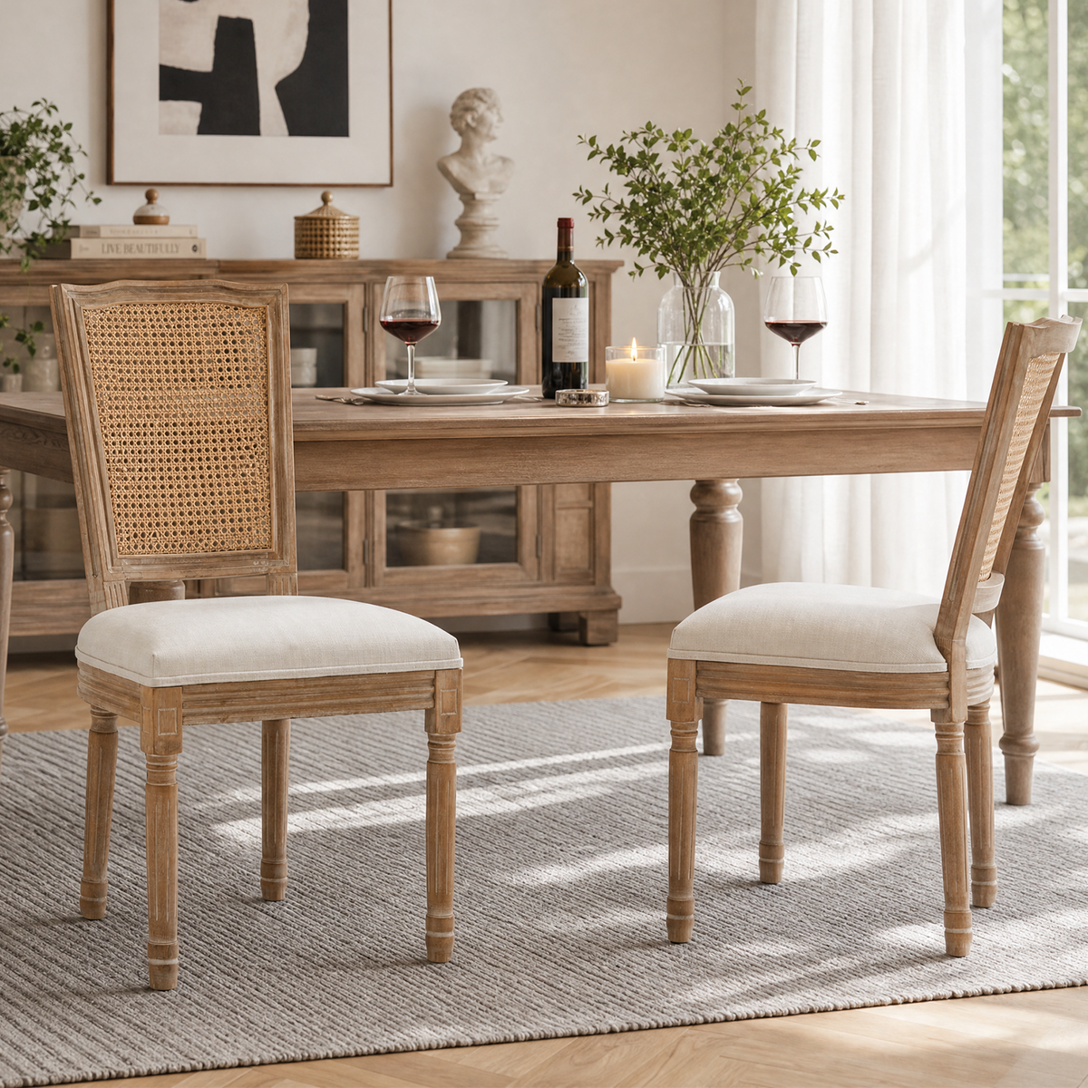Set of 2 Solid Wood Dining Chair Beige