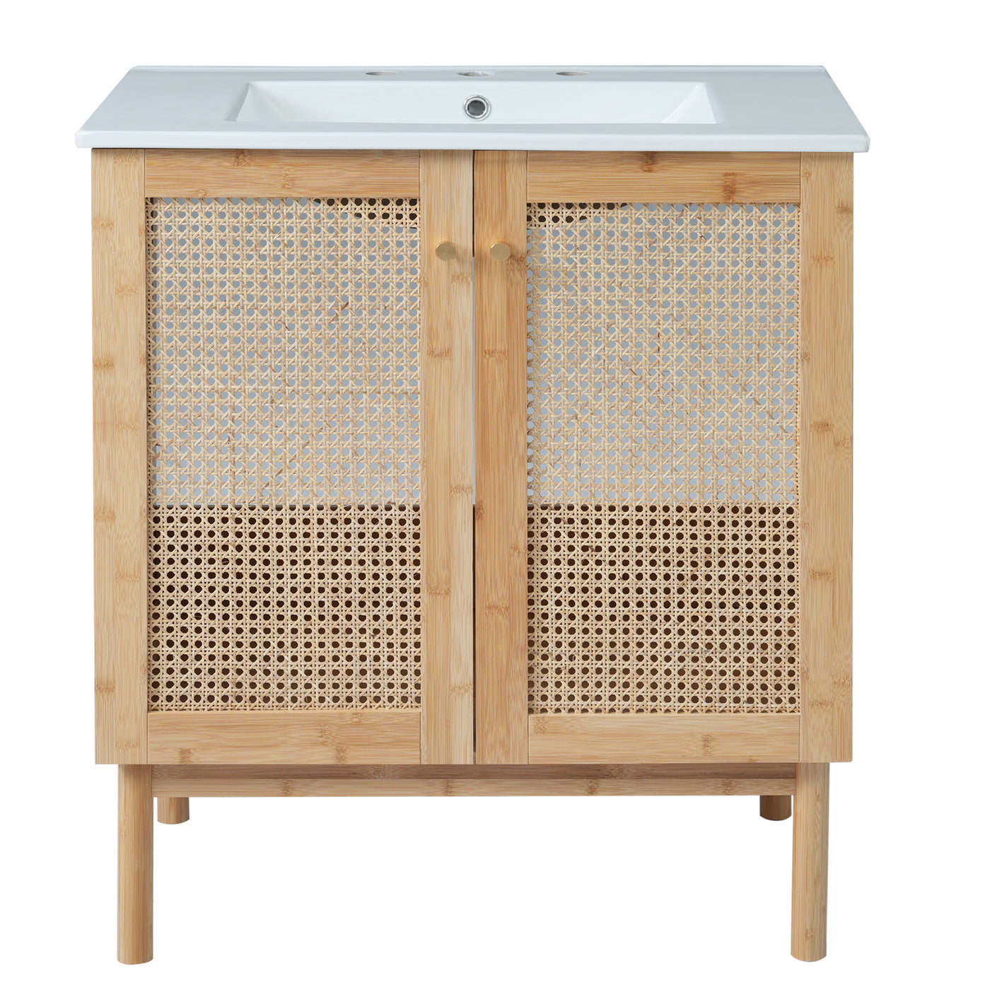 30-inch Bathroom Vanity Rattan Doors Bamboo Frame Soft-Close