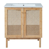 30-inch Bathroom Vanity Rattan Doors Bamboo Frame Soft-Close