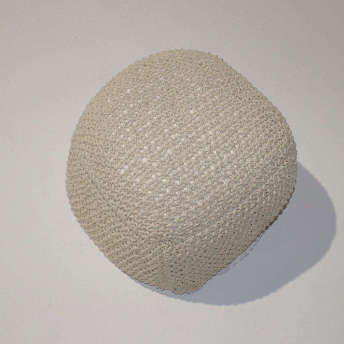 Cable Knit Cotton Pouf 21x21x18 Beige Handmade Footrest