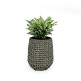 13.4" Round Gray Self-Watering Wicker Planter Pot