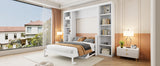 White Full Size Murphy Bed with Desk and Bookshelf, Pine Wood+MDF, 110.3''L x 79.8''W x 82''H
