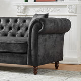 Chesterfield Faux Leather Sofa Black 66 Inch Roll Armrest
