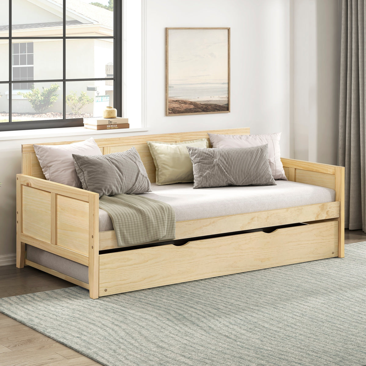 Daybed with Trundle Wood Sleeper Pine