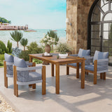 5-Piece Acacia Wood Outdoor Patio Dining Set with Rope Chairs