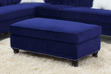XL Cocktail Ottoman Indigo Blue Velvet Studded Wooden Legs