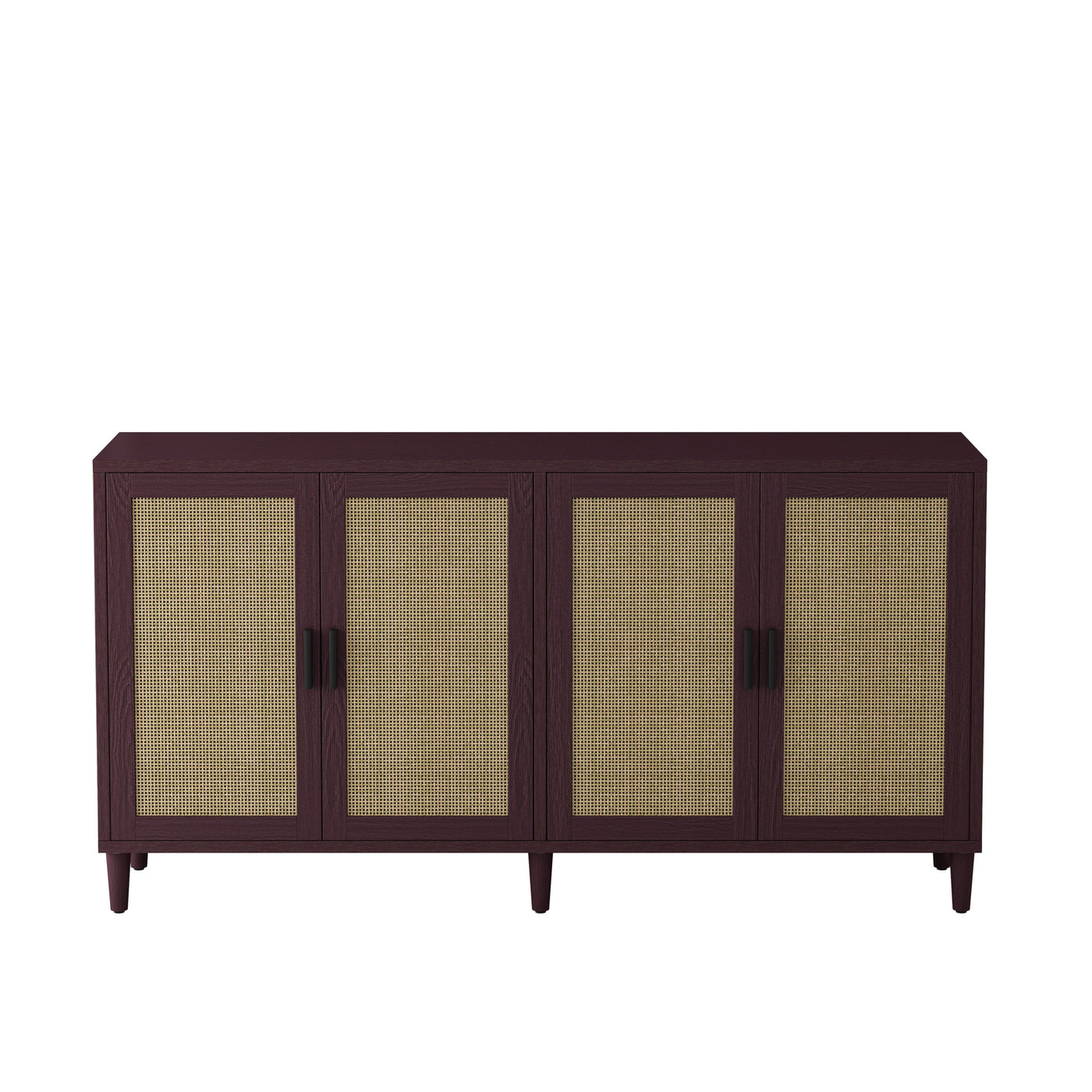 Brown Rattan Buffet Cabinet 70" Adjustable Shelves Sideboard