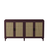 Brown Rattan Buffet Cabinet 70" Adjustable Shelves Sideboard