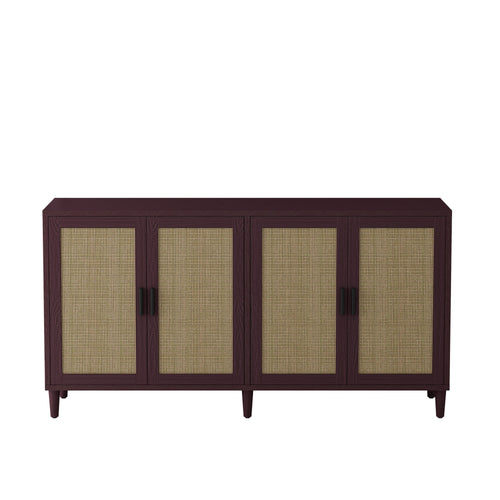 Brown Rattan Buffet Cabinet 70" Adjustable Shelves Sideboard