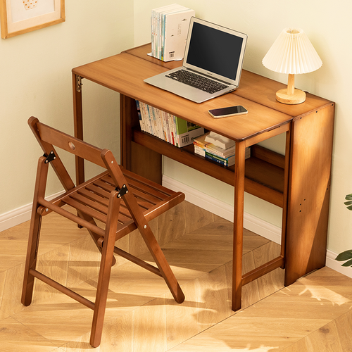Bamboo Folding Computer Desk for Small Spaces, Walnut