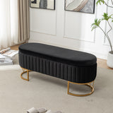 Storage Bench Bedroom Bench, Velvet Oval Upholstered End of Bed Bench