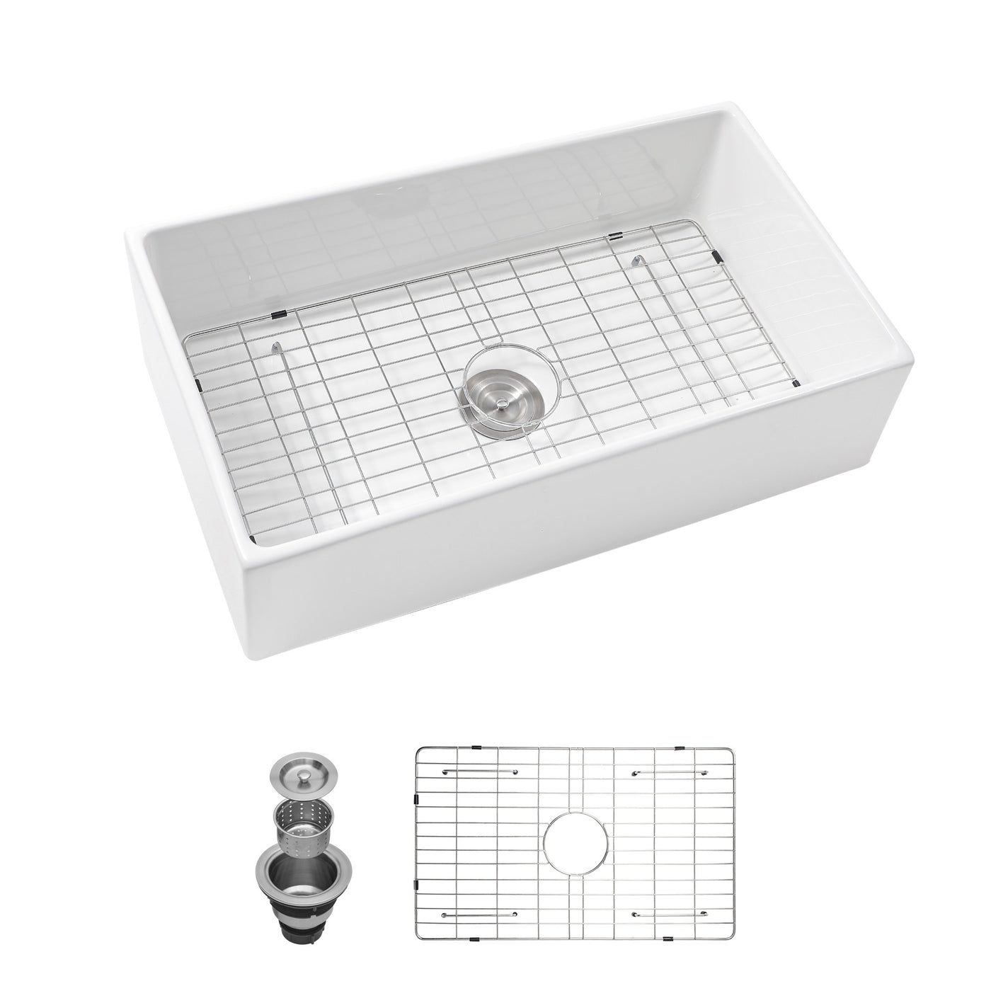 33" White Ceramic Farmhouse Apron Front Undermount Sink Single Bowl