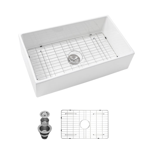 33" White Ceramic Farmhouse Apron Front Undermount Sink Single Bowl