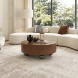 Round Solid Wood Coffee Table with Storage Walnut