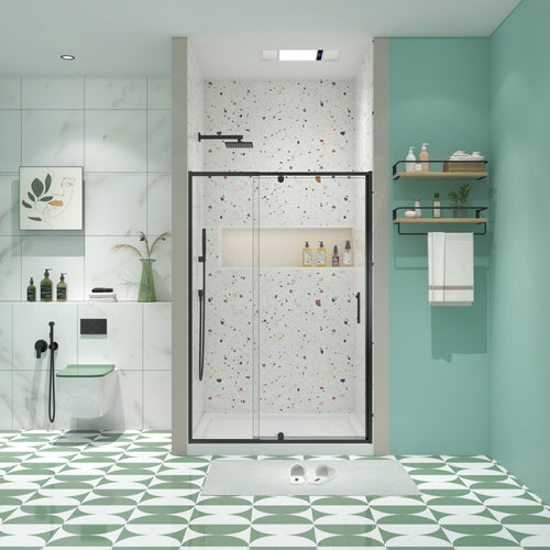 56-60in W x 71in H Pivot Swing Glass Shower Door, Matte Black, 6mm Clear SGCC