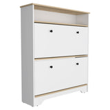 Shoe Rack - Light Oak & White - Two Extendable Shelves & Top